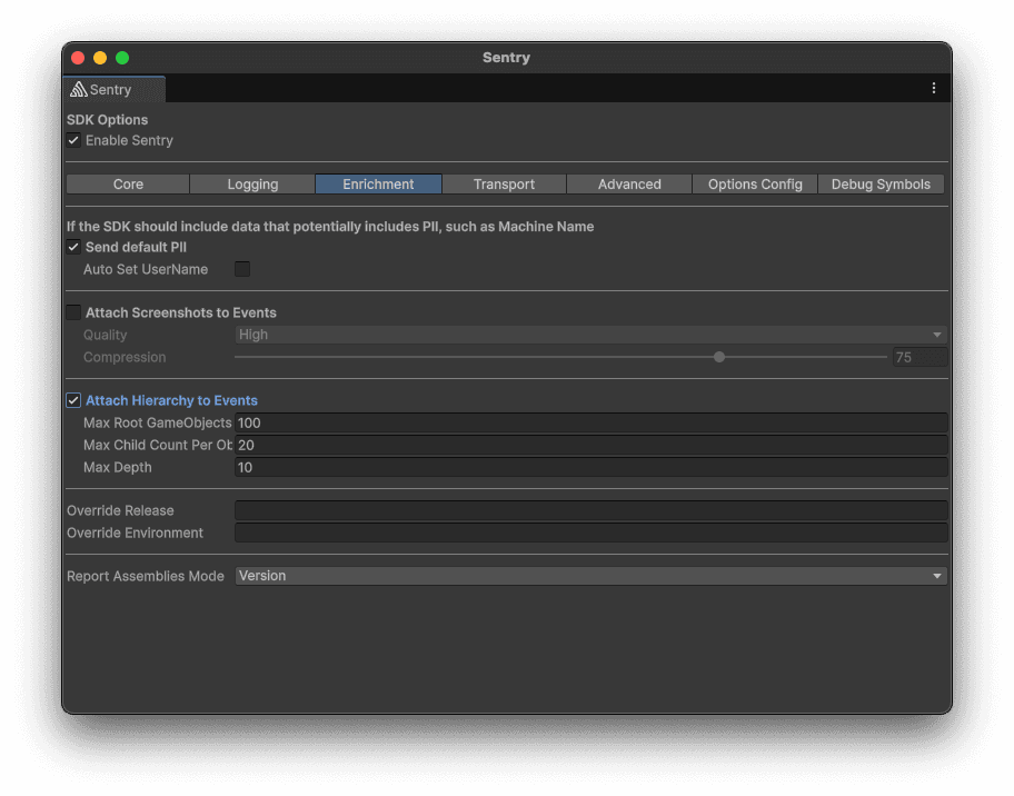 Options Screenshot Configuration