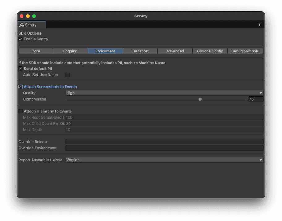 Options Screenshot Configuration