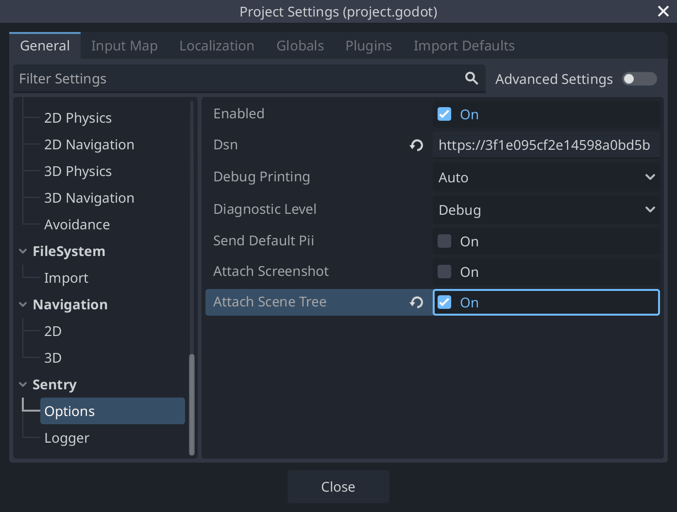 Project Settings Screenshot